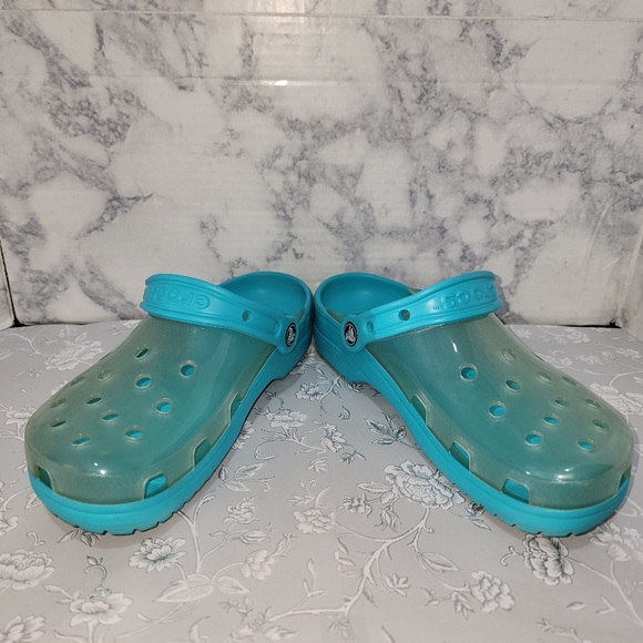 Crocs Classic Translucent Blue Unisex Clog M6/W 8 Teal Jelly Shoes - Picture 2 of 5